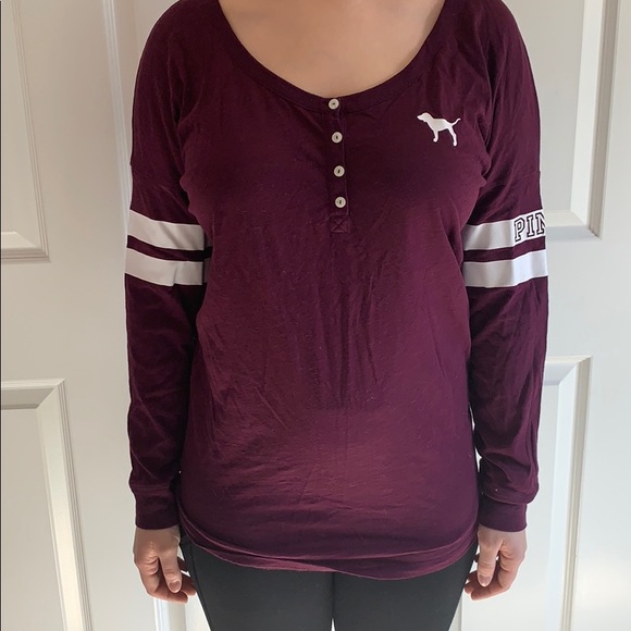 PINK Victoria's Secret Tops - VS Pink Maroon Button-Front Jersey